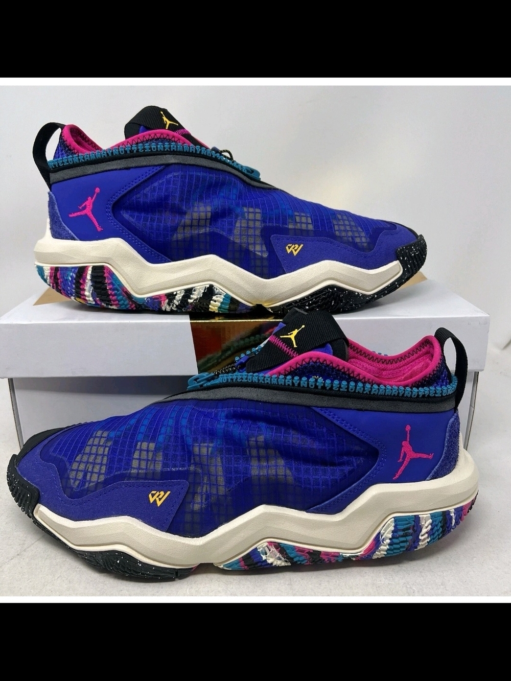 Jordan Slip-On Sneakers in Blue with Pink Accents